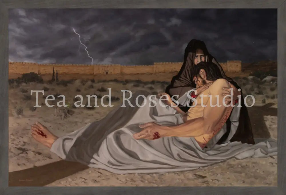 Print of ’The Pieta’ by Gabriel Miller ’The Pieta’ 16x24 Fine Art Print - Grey Frame Fine Art