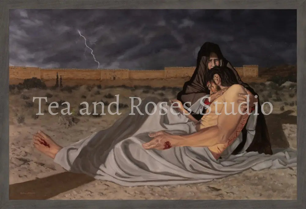 Print of ’The Pieta’ by Gabriel Miller ’The Pieta’ 16x24 Fine Art Print - Grey Frame Fine Art