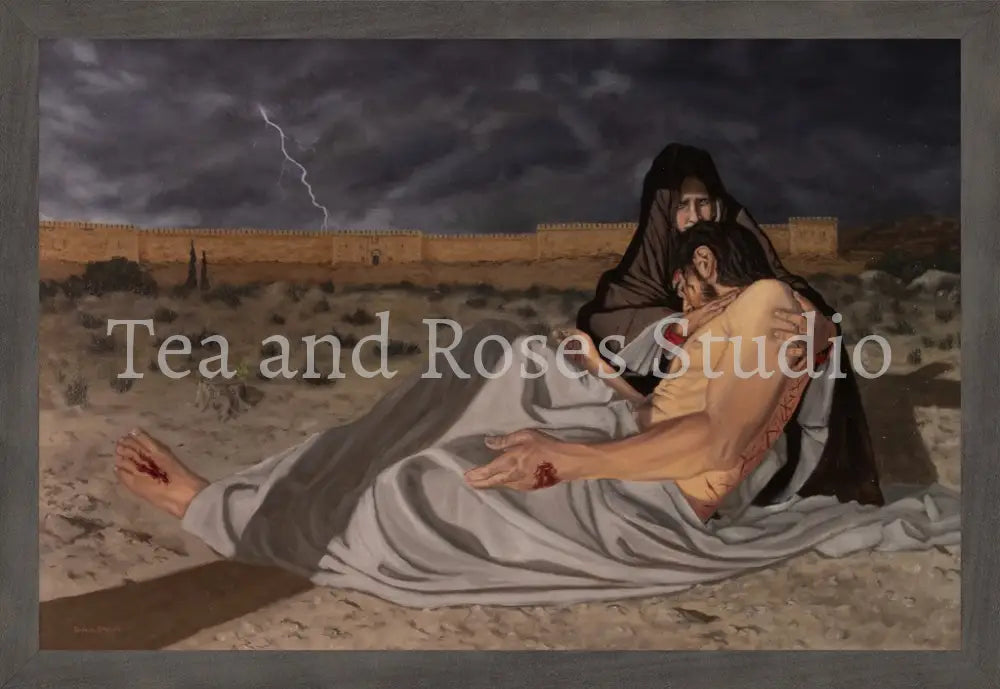 Print of ’The Pieta’ by Gabriel Miller ’The Pieta’ 12x18 Fine Art Print - Grey Frame Fine Art